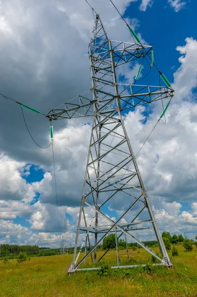 Silueta Postes Alto Voltaje Torre Energía Pilón Eléctrico Torre Acero — Foto de Stock