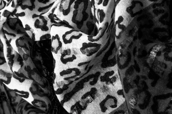 Zijden Stof Zwart Wit Met Luipaardprint Lichtgewicht Zijde Met Luipaardprint — Stockfoto