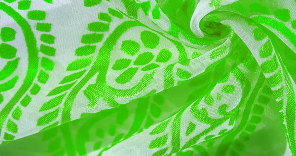 stock image Silk cloth, green cloth. Shades of delicate exquisite flowers on a white background, photo of Paisley print. Texture, pattern, collection