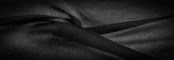 Tmavě Černé Šifonové Hedvábí Měkká Průhledná Tkanina Mírnou Drsností Matnou — Stock fotografie