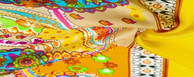 Doku, arkaplan, desenli ipek kumaş, Hint teması geleneksel şal desenli elementleri bohem desenli, dekoratif kumaş tasarım ve aksan projeleriniz için, çok renkli.