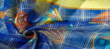 Lacivert ipek kumaş, mercan resifi balığı, deniz teması. Çocuk sanatı. arkaplan, doku, desen