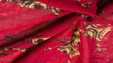 Modern dekor, Tekstil Sanatı, Tasarım, Geyik silueti desenli kırmızı pamuk kumaş, modern fütüristik resim. Doku, arkaplan, desen,