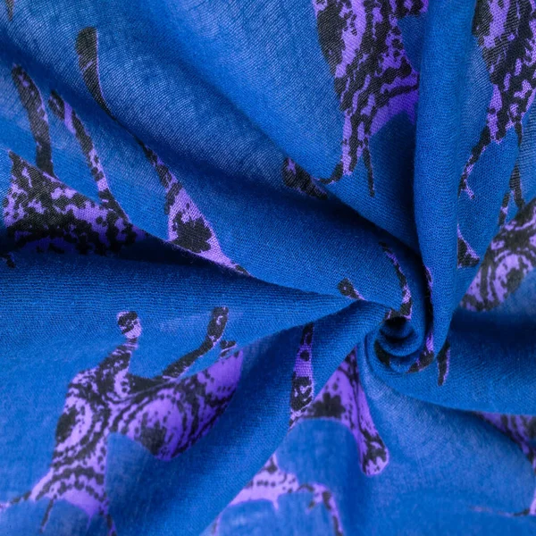 Синяя Хлопчатобумажная Ткань Оленьим Силуэтом Современный Декор Текстильное Искусство Дизайн — стоковое фото