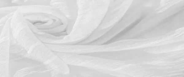 Selyem Szövet Fehér Ráncos Szövet Textúrája Fehér Ráncos Hullámos Felületű — Stock Fotó