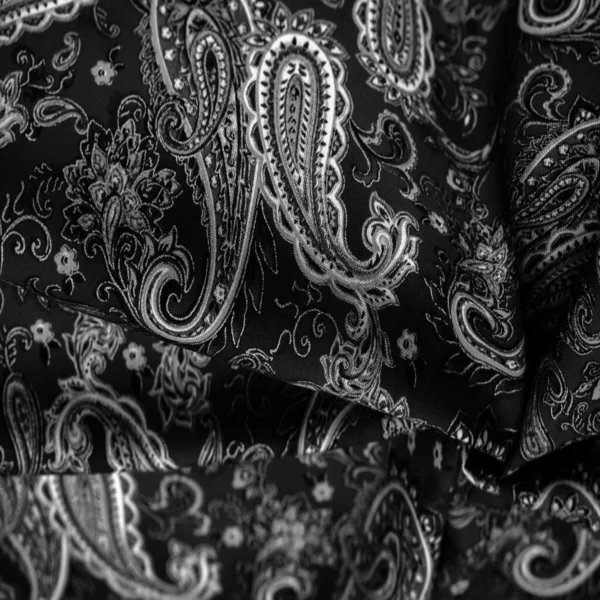 Черно Белый Рисунок Пейсли Черном Фоне Украшенные Банданы Ковбоев Байкеров — стоковое фото