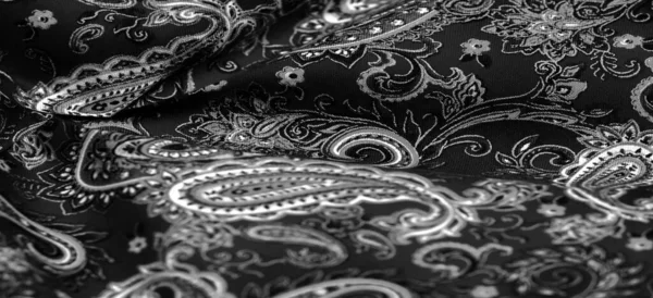 Paisley Μαύρο Άσπρο Μοτίβο Μαύρο Φόντο Παρασημοφόρησαν Τις Μπάντες Των — Φωτογραφία Αρχείου