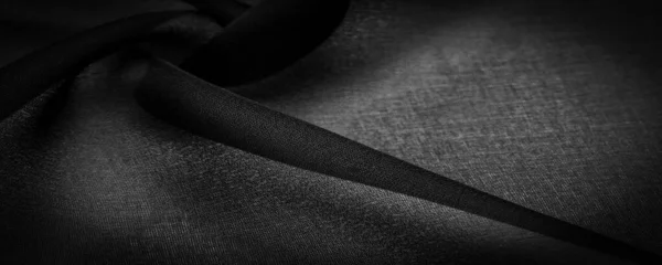 Dark Black Chiffon Silk Soft Transparent Fabric Slight Roughness Matte — Stock Photo, Image