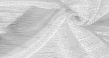 İpek kumaş. Beyaz buruşuk kumaşın dokusu. Beyaz buruşuk, dalgalı yüzey dokusu. 