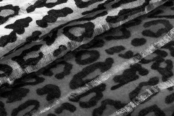 Tecido Seda Preto Branco Com Impressão Leopardo Seda Leve Com — Fotografia de Stock