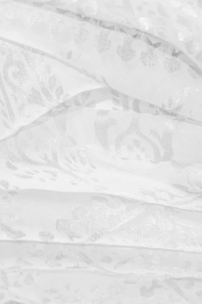 Silk Fabric Snow White Fabric Shades Delicate Exquisite Flowers White — Stock Photo, Image