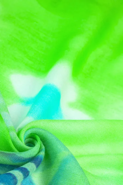 Zijden Stof Groen Blauw Gele Witte Bloemen Hoge Kwaliteit Stoffige — Stockfoto