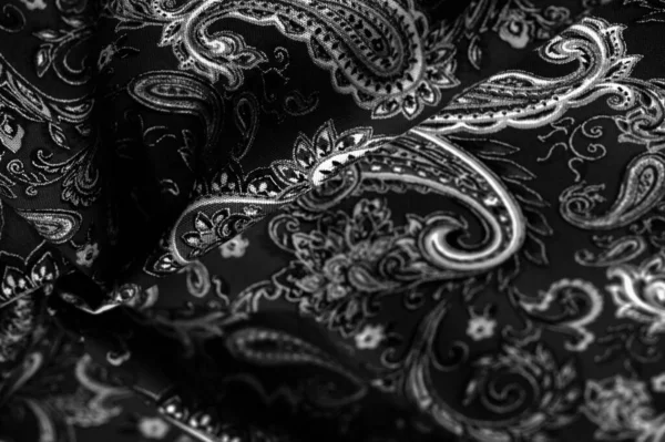 Paisley Zwart Wit Patroon Een Zwarte Achtergrond Versierde Bandana Van — Stockfoto