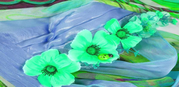 Nahtlos Die Blau Grünen Farben Des Stoffes Sind Mit Flora — Stockfoto