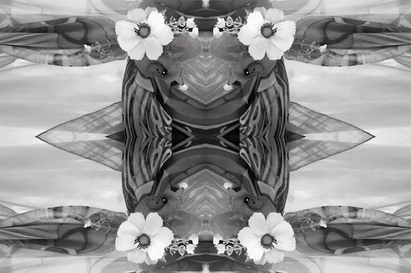 Płynnie Czarno Białe Kolory Tkaniny Inkrustowane Florą Fauną Sukienka Kocham — Zdjęcie stockowe