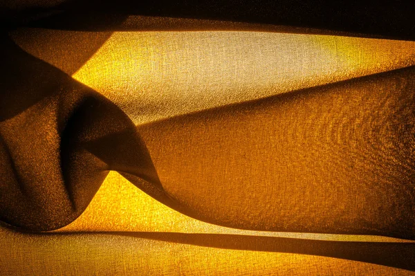 Seda Gasa Marrón Amarilla Sepia Oscura Tejido Suave Transparente Con — Foto de Stock