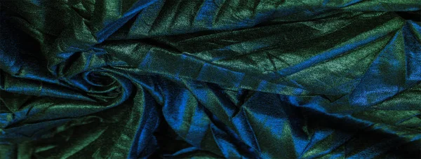 Tela Seda Negro Con Rayas Esmeralda Azul Tela Arrugada Textura — Foto de Stock