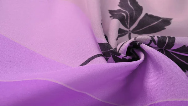 Tecido Seda Lilás Branco Com Padrão Floral Impressão Preta Tecido — Fotografia de Stock