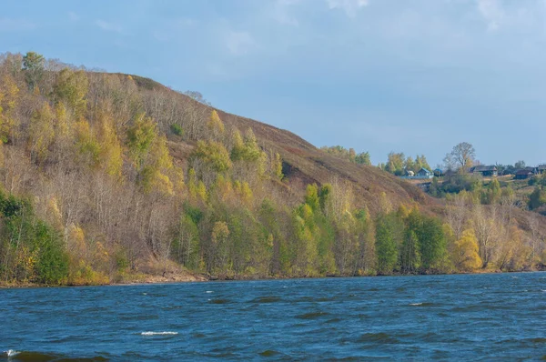 stock image Photo of an autumn landscape, an almost perfect reflection of the Rocky Mountains in the Kama River. Near Kazan, Tatarstan, Russia. The winter season is approaching. Country of bears.