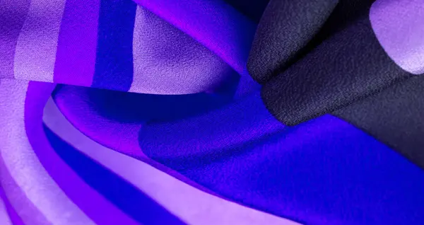 Tecido Seda Tecido Listrado Linhas Pretas Azuis Design Requintado Tecido — Fotografia de Stock