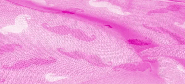 pink silk fabric with painted cartoon mustache, Texture, background, pattern