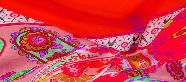 Шовкова Тканина Червоний Тон Пейслі Богемські Традиційні Елементи Тематики Інді — стокове фото