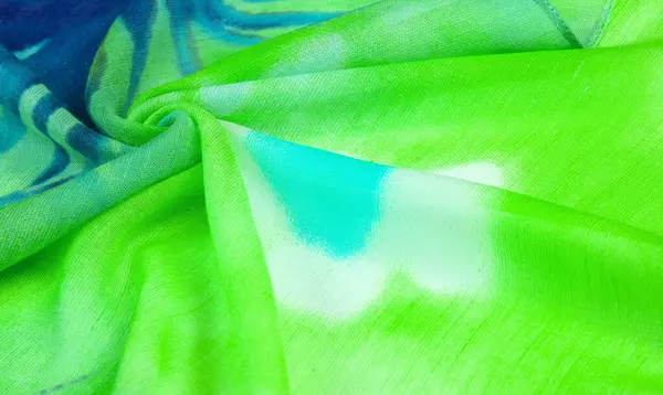 Шовкова Тканина Зелено Блакитно Жовті Білі Квіти Високоякісний Пиловий Зелений — стокове фото