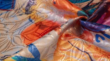 Boyalı bir palette ipek kumaş, soyut çizim, parlak renkler, kırmızı-sarı-mavi renk, sınırsız hayal gücü. doku, arkaplan, desen,