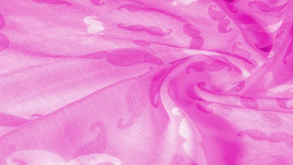 Pink Silk Fabric Painted Cartoon Mustache Texture Background Pattern — Stock Photo, Image