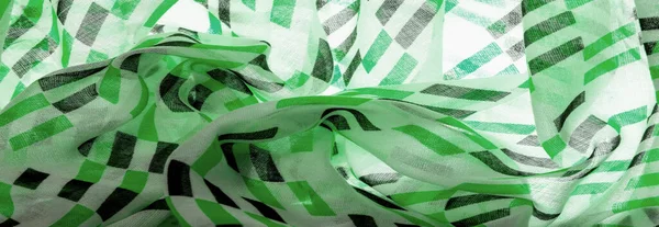 Tecido Seda Branca Com Formas Losango Geométricas Verde Preto Desenho — Fotografia de Stock