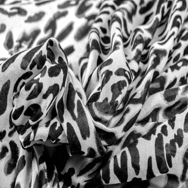Svart Och Vitt Silke Tyg Leopard Tryck Djurhud Afrikanskt Tema — Stockfoto