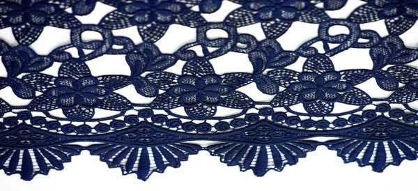 Ύφασμα Δαντέλας Μπλε Βαμβακερή Δαντέλα Floral Σχέδιο Στολισμένη Κέντημα Διαφάνεια — Φωτογραφία Αρχείου