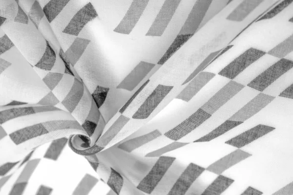 Tecido Seda Branca Com Formas Losango Geométricas Pretas Escuro Contexto — Fotografia de Stock