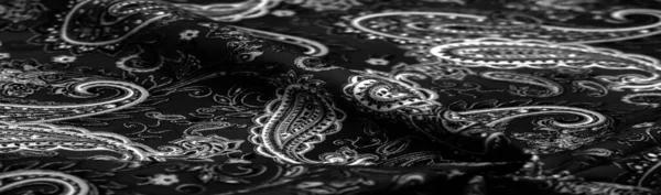 Paisley Schwarz Weißes Muster Auf Schwarzem Hintergrund Schmückte Die Bandanas — Stockfoto