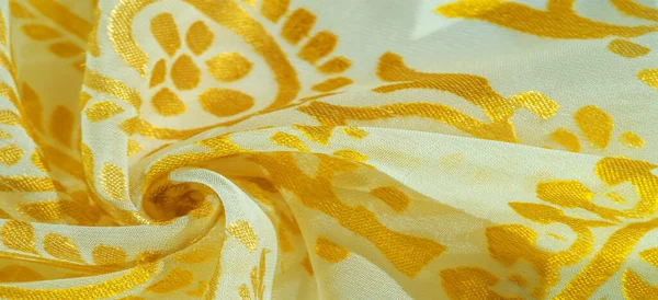 Jedwabny Materiał Złote Pastele Delikatnych Wykwintnych Kolorów Białym Tle Drukowane — Zdjęcie stockowe