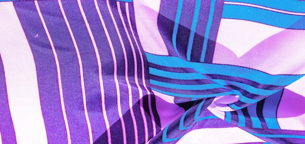 Hedvábná Tkanina Modrofialovým Vzorem Bílých Pruzích Poncho Mexickými Motivy Textura — Stock fotografie
