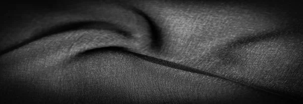Dark Black Chiffon Silk Soft Transparent Fabric Slight Roughness Matte — Stock Photo, Image
