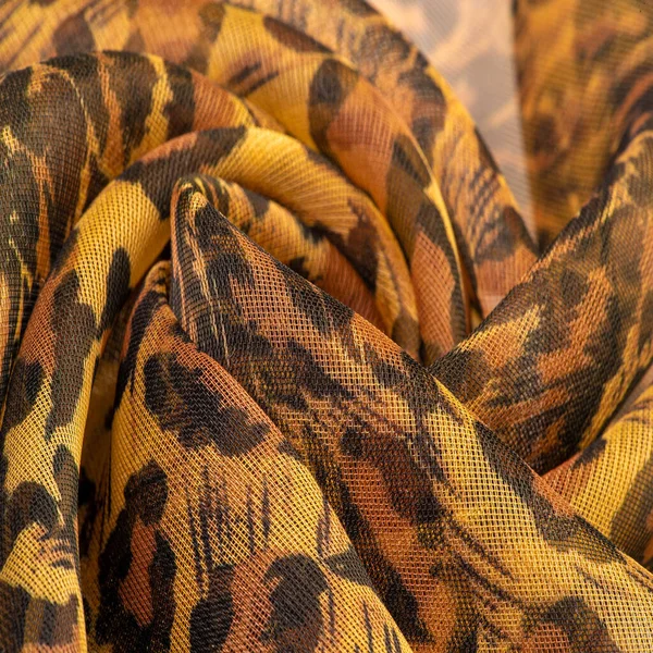 Tecido Seda Pele Leopardo Tons Pretos Marrom Amarelos Safári Africano — Fotografia de Stock
