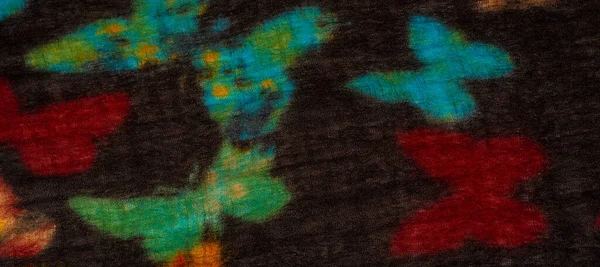 Schwarzer Wollstoff Mit Wunderschönem Schmetterlingsmuster Dekor Modern Textilkunst Textur Hintergrund — Stockfoto