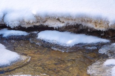 Nehir kışın donar. Ormandaki en sevdiğim kış nehri sessizliği büyüleyiciydi. Sadece rüzgarın sesi ve akan akarsu yüzünden kırılmıştı. Hala hayatta, suyun altında. kar ve buz