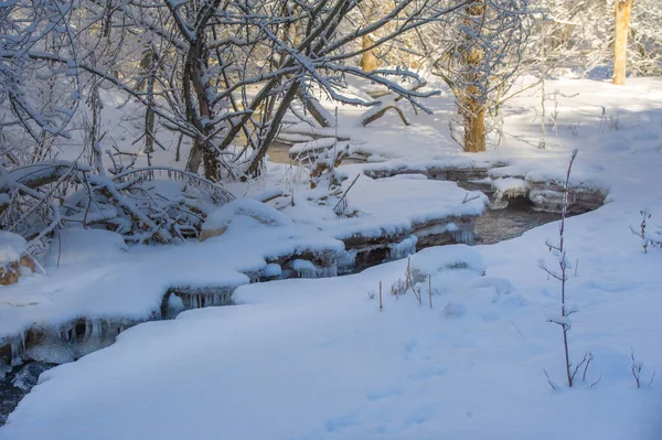 Fiume Congela Inverno Inverno Fiume Trasforma Vero Proprio Paese Delle — Foto Stock