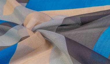 İpek kumaş, çok renkli grunge mavi gri beyaz. bohem baskı, doku, arkaplan, desen