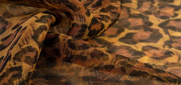 Silk Fabric Leopard Skin Brown Yellow Black Tones Hot African — Stock Photo, Image