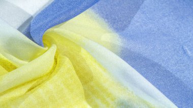 Doku, desen, koleksiyon, açık mavi, sarı ve beyaz ipek kumaş, soyut desen ve yatak tonu.