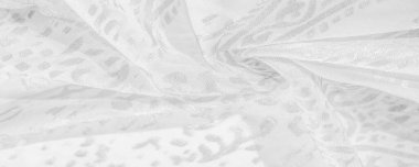 İpek kumaş, kar beyazı kumaş. Beyaz arka planda zarif çiçeklerin gölgeleri, Paisley 'nin fotoğrafı. Doku, desen, koleksiyon