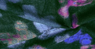 Kelebek desenli yeşil yün kumaş. Yeşil kırmızı mavi. Dekor modern, tekstil sanatı, doku, arkaplan, desen