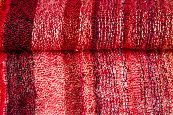 Simple striped red wool scarf with sequins Quality and fine workmanship for an elegant look Stylish addition to any outfit or look