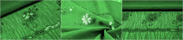 Beautiful elastic green velvet fabric decorated with sequins. Ideal for making jewelry and other accessories. A unique textile that will add a touch of elegance to any project.