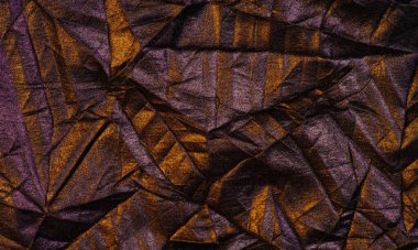 Doku. Geçmişi. şablon. Duvar kağıdı. Sarı altın çizgili siyah ipek kumaş, kırışık kumaş.