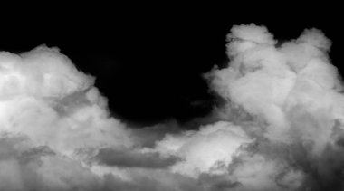 Siyah arkaplanda beyaz bulutlar var. Tasarımcı için malzeme